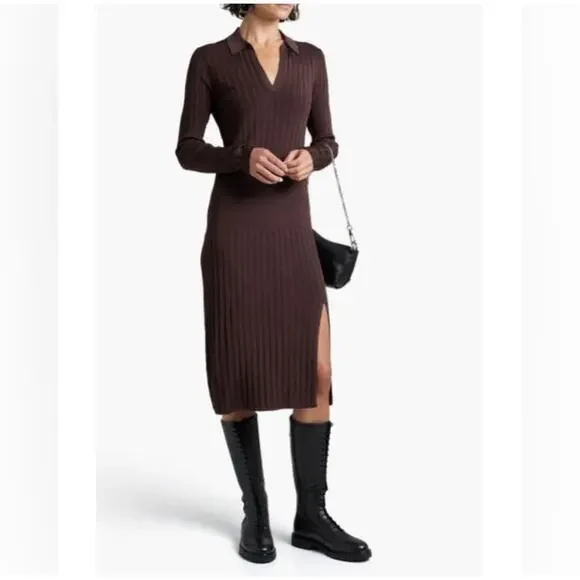 Rag & Bone Dawson Polo Dress Ribbed Knit Stretch Brown Size XXS /XS NWT